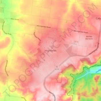 Highfieldsの地形図、標高、地勢