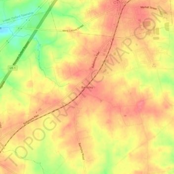 Barnsleyの地形図、標高、地勢