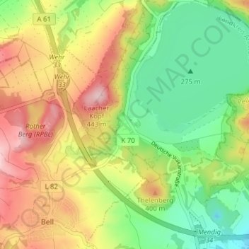 Abtei Maria Laachの地形図、標高、地勢