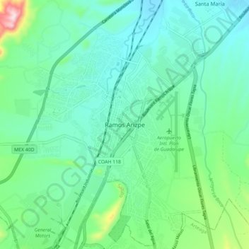Ramos Arizpeの地形図、標高、地勢