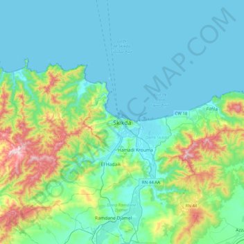 Skikdaの地形図、標高、地勢