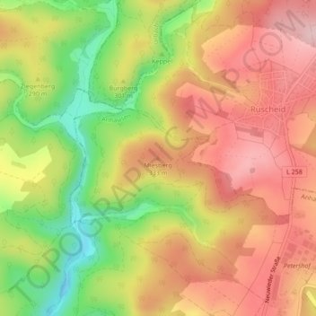 Miesbergの地形図、標高、地勢