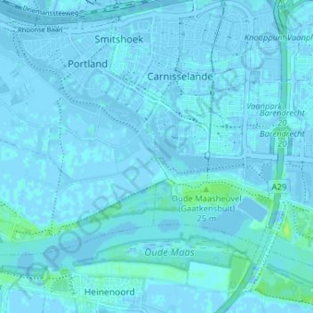 Koedoodの地形図、標高、地勢