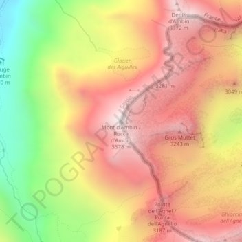 Mont d'Ambinの地形図、標高、地勢