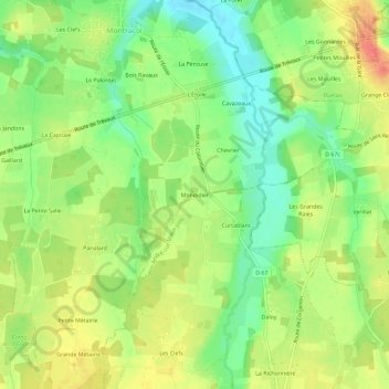 Mondidierの地形図、標高、地勢