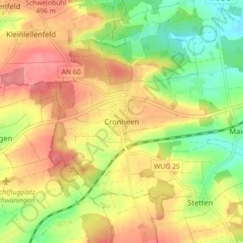 Cronheimの地形図、標高、地勢