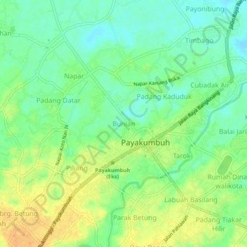 Bunianの地形図、標高、地勢