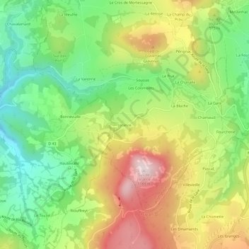 Joranceの地形図、標高、地勢