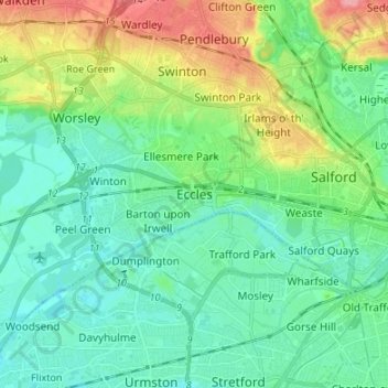 Ecclesの地形図、標高、地勢