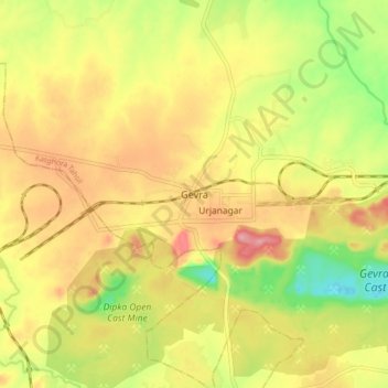 Gevraの地形図、標高、地勢