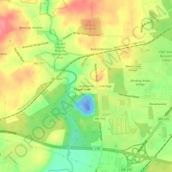 Cecil Manorの地形図、標高、地勢