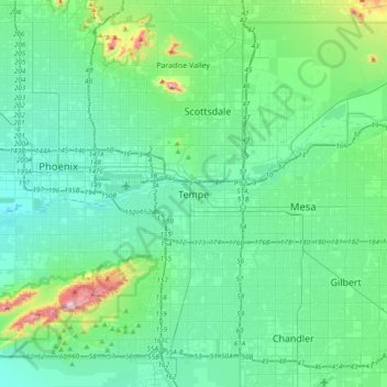 Tempeの地形図、標高、地勢