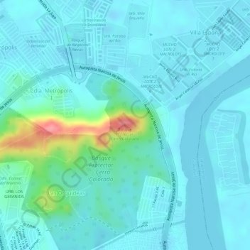 Bosque Protector Cerro Coloradoの地形図、標高、地勢