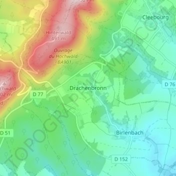 Drachenbronnの地形図、標高、地勢
