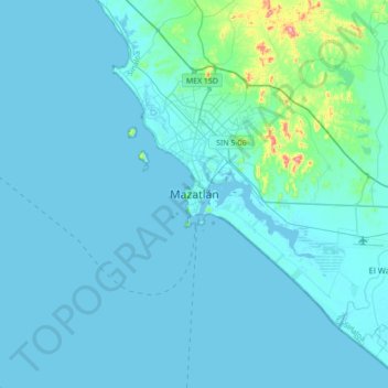 Mazatlánの地形図、標高、地勢