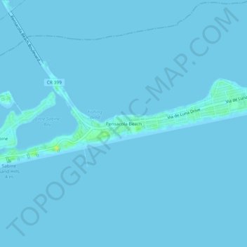 Pensacola Beachの地形図、標高、地勢