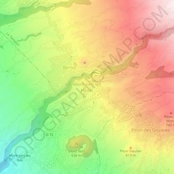 Mont Vert les Hautsの地形図、標高、地勢