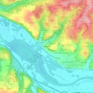 Les Termesの地形図、標高、地勢