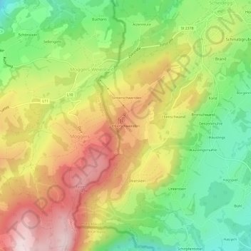 Oberschwendenの地形図、標高、地勢
