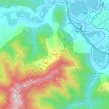 Zmalaの地形図、標高、地勢