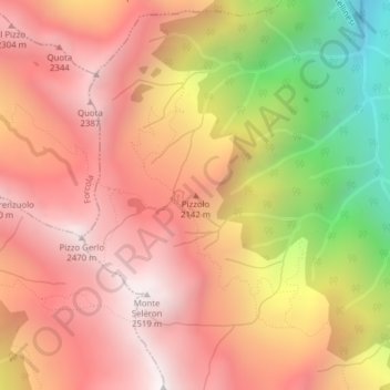 Pizzoloの地形図、標高、地勢