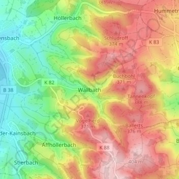 Wallbachの地形図、標高、地勢