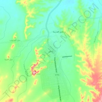 Thadigの地形図、標高、地勢
