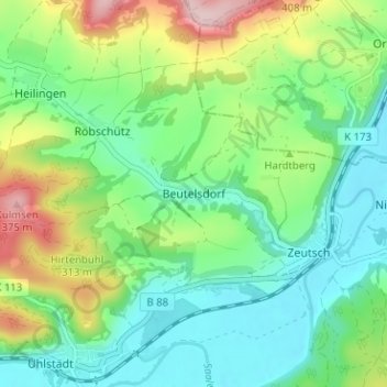 Beutelsdorfの地形図、標高、地勢
