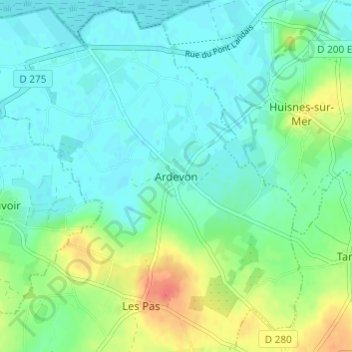 Ardevonの地形図、標高、地勢