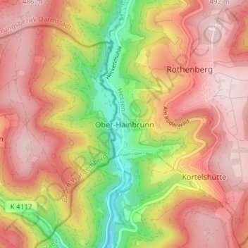 Ober-Hainbrunnの地形図、標高、地勢