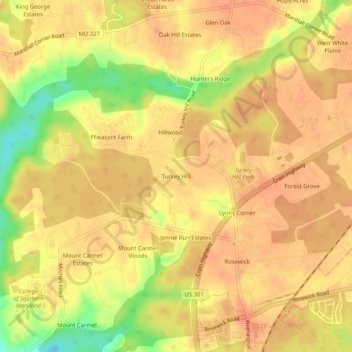 Turkey Hillの地形図、標高、地勢