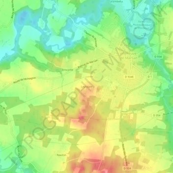 Leytoureの地形図、標高、地勢