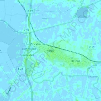 Veldeの地形図、標高、地勢