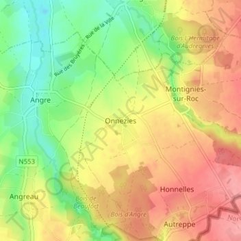 Onneziesの地形図、標高、地勢