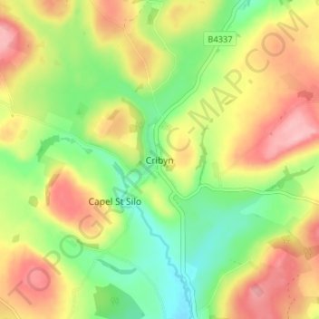 Cribynの地形図、標高、地勢