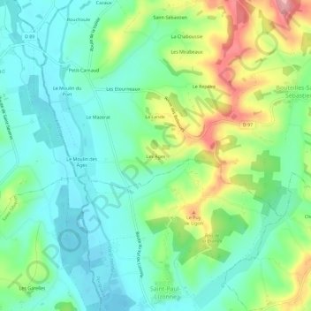 Les Âgesの地形図、標高、地勢