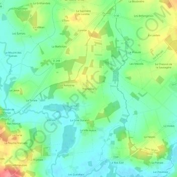 Trémeleucの地形図、標高、地勢