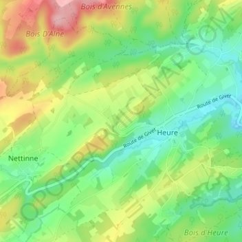 Le Pierreuxの地形図、標高、地勢