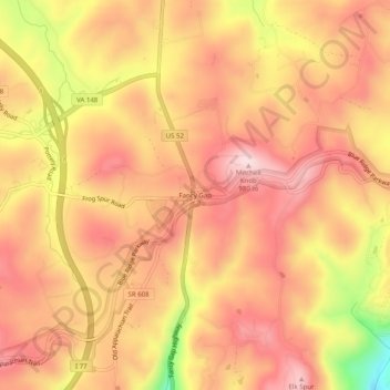 Fancy Gapの地形図、標高、地勢