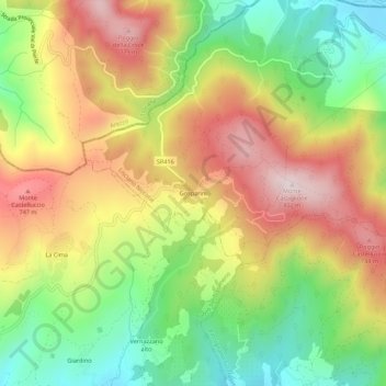Gospariniの地形図、標高、地勢