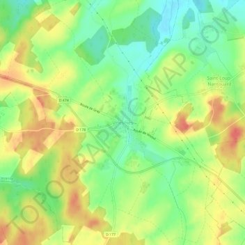 Velesmesの地形図、標高、地勢