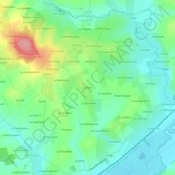 Lionièreの地形図、標高、地勢