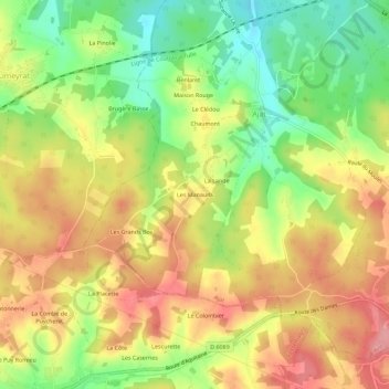 Les Manaudsの地形図、標高、地勢