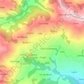 Bobbianoの地形図、標高、地勢