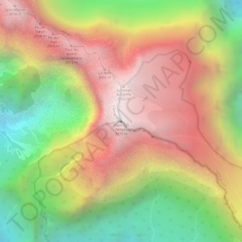 Piton des Neigesの地形図、標高、地勢