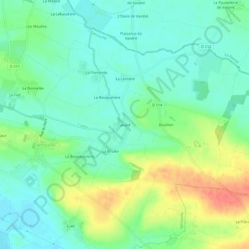 Sautréの地形図、標高、地勢