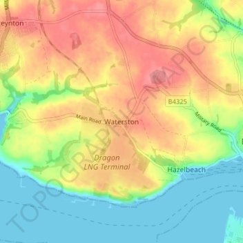 Waterstonの地形図、標高、地勢