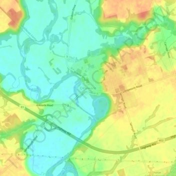 Delawareの地形図、標高、地勢