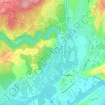 Les Bouchetsの地形図、標高、地勢
