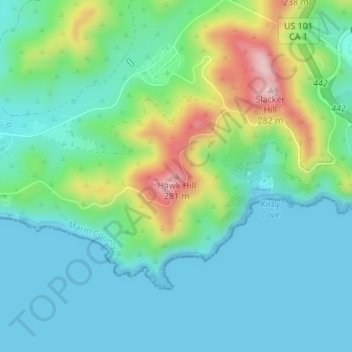 Hawk Hillの地形図、標高、地勢